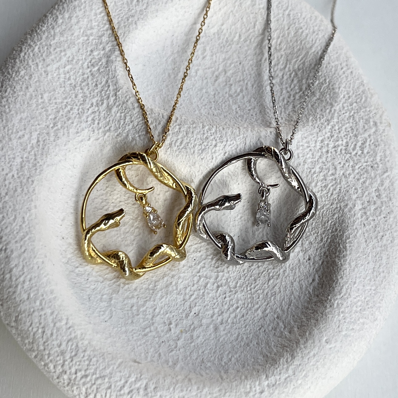 Silver Stone-set Snake Necklace