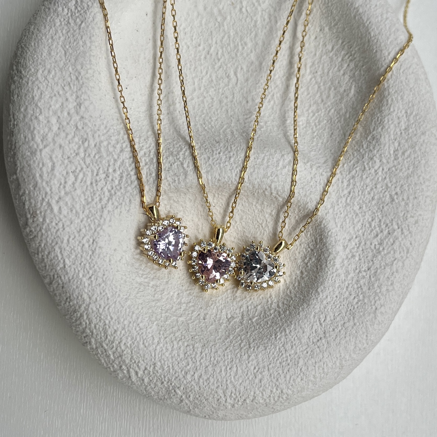 Silver Stone-set Heart Necklace