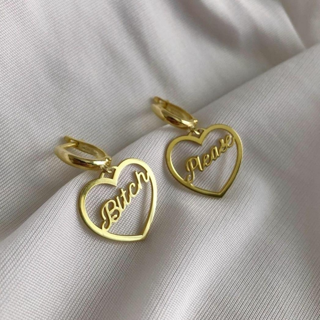 Silver Personalized Heart Earrings